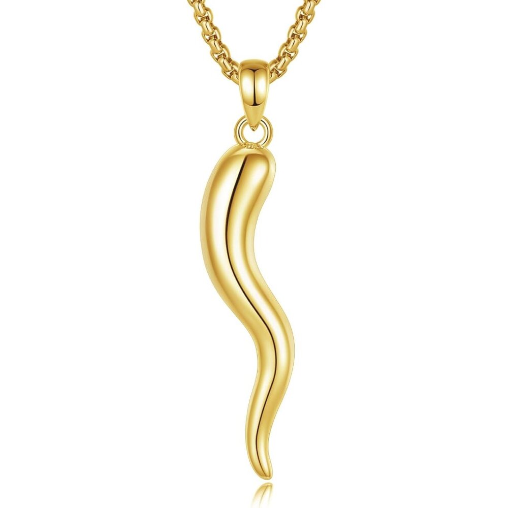 S925 Sterling Silver Italian Horn Necklace For Women Men, Gold Cornicello Neckla